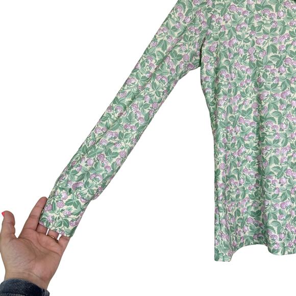 Vintage green purple clover flower print long sleeve button up blouse LARGE - Picture 2 of 5